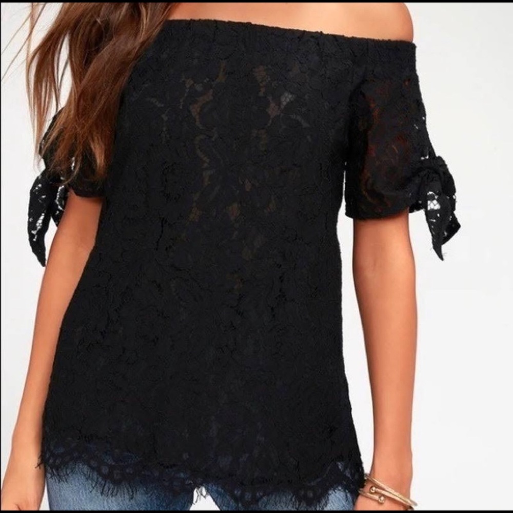 Lulus navy lace off the shoulder top